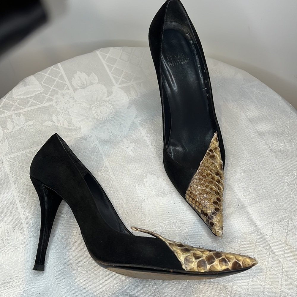 Stuart Weitzman Sz 5.5B Suede Snakeskin Pointed Toe Pumps - Picture 9 of 13